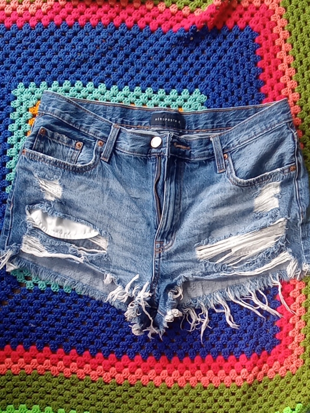 Aeropostale Distressed Light Blue Denim Shorts